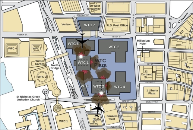 Fatal Terrorist Attack (92 onboard; 1600 on the ground/south WTC tower) - Boeing 767-223ER, N334AA, Flight 11, New York City's World Trade Center, North Tower, September 11, 2001