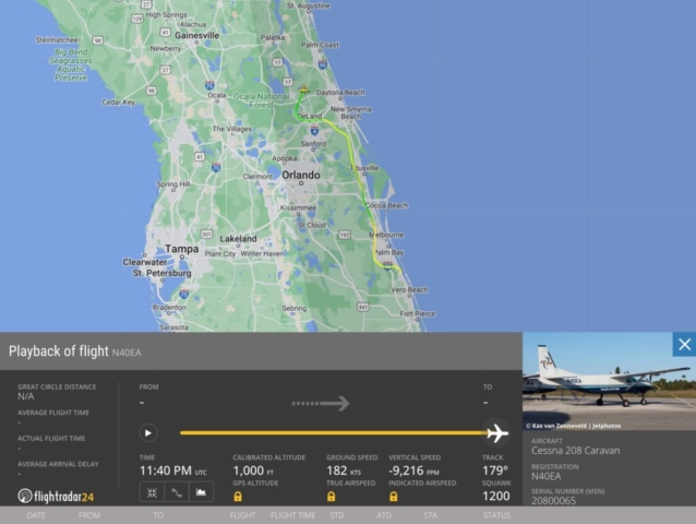 Accident report detailing the crash of a Cessna 208A Cargomaster (N40EA) on February 14, 2025, near Cody’s Corner, Florida. The report includes details on the aircraft’s departure from Sebastian-Roseland Municipal Airport, its loss of contact with air traffic control, and the discovery of the wreckage in a densely wooded area. Investigative efforts by the Flagler County Sheriff’s Office, FAA, and NTSB are discussed, along with potential causes under review, including mechanical failure, medical incapacitation, or environmental factors. The report also includes statements from Eagle Air Transport and authorities overseeing the investigation.