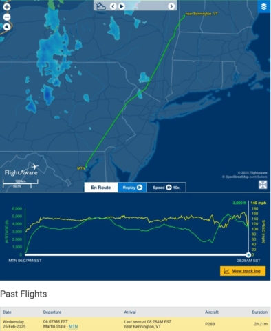 Non-fatal Accident (3) - Piper PA-28-235 Cherokee Charger, N43DN, near Manchester, VT, February 26, 2025 - FlightAware Track