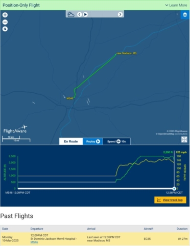 Fatal Accident (3) - Eurocopter EC135 P2+, N835CS, near Canton, MS, March 10, 2025
