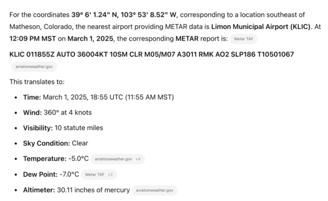 Fatal Accident (1) - Van's RV-7, N902T, near Matheson, CO, March 1, 2025 - Accident Weather